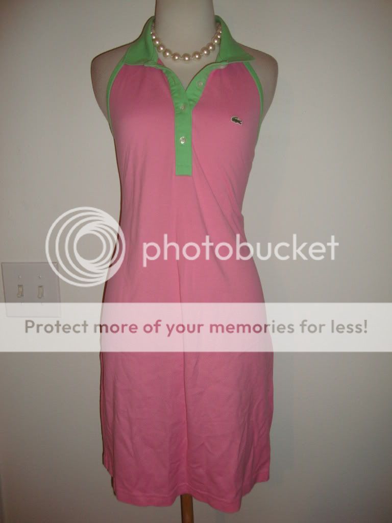 Womens LACOSTE DEVANLAY Pink Green Halter Tennis Dress Size 44 / 12 