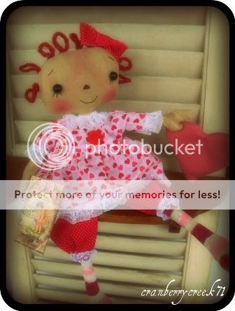 Primitive Raggedy Ann doll Valentine Heart Retro Pink OOAK by 